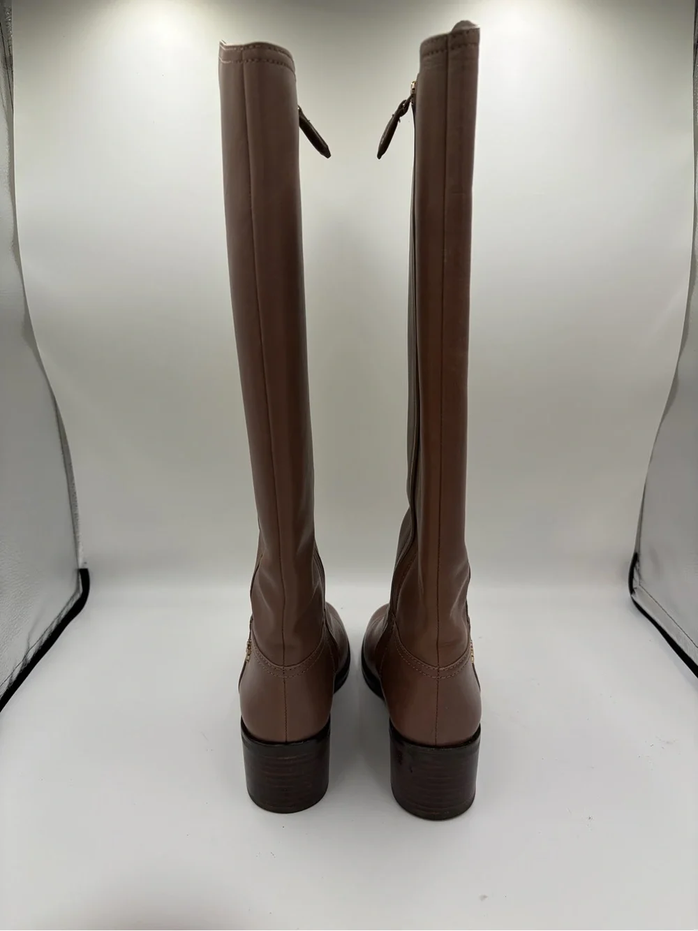 Tory Burch Fulton Leather Riding Boots Gold Logo Women's Knee-High Boots size 8